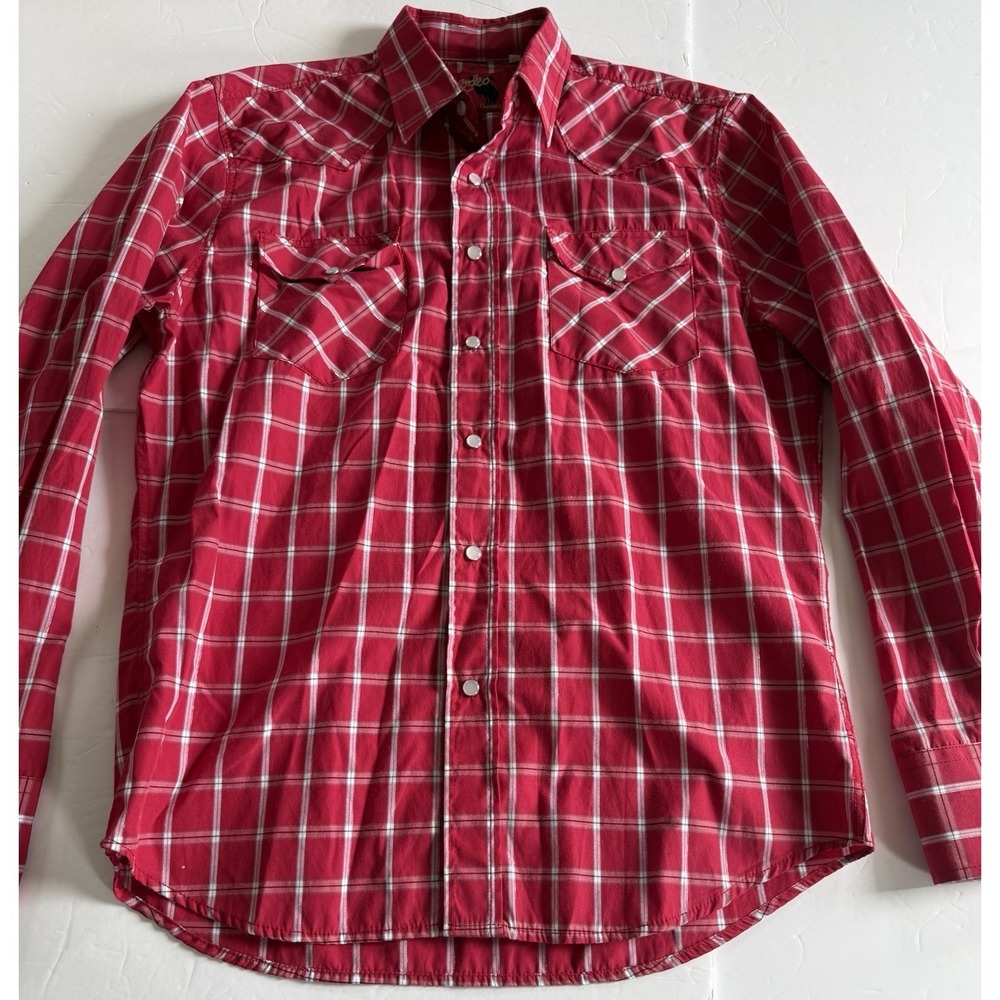 Rodeo  clothing co pearl snap Mens shirt Red Plaid Medium